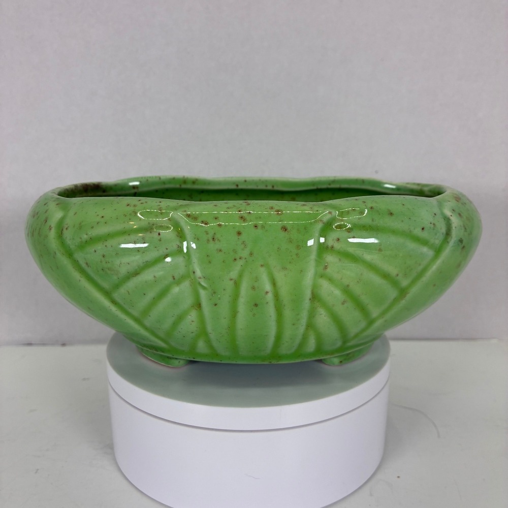 Vintage Green Speckled Ceramic Butterfly Planter Oval Succulent Pot 7 Inch